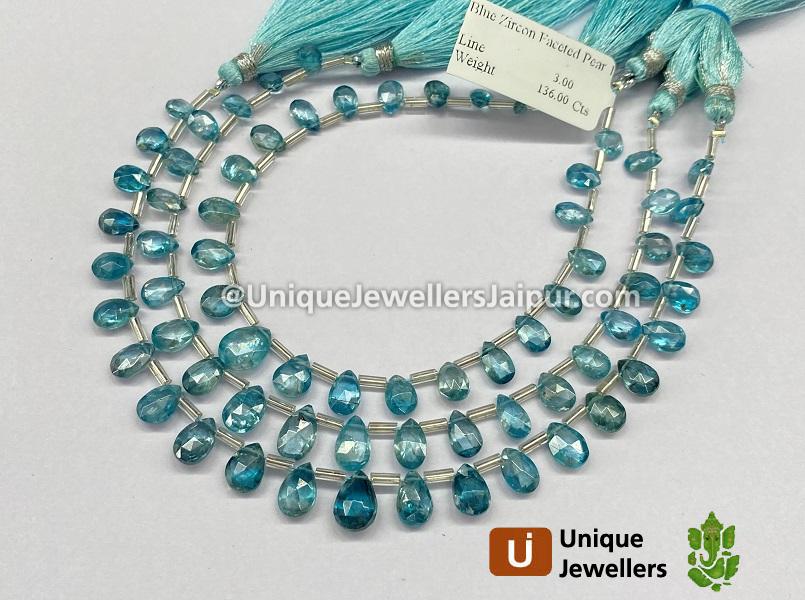 Blue Zircon Faceted Pear Beads